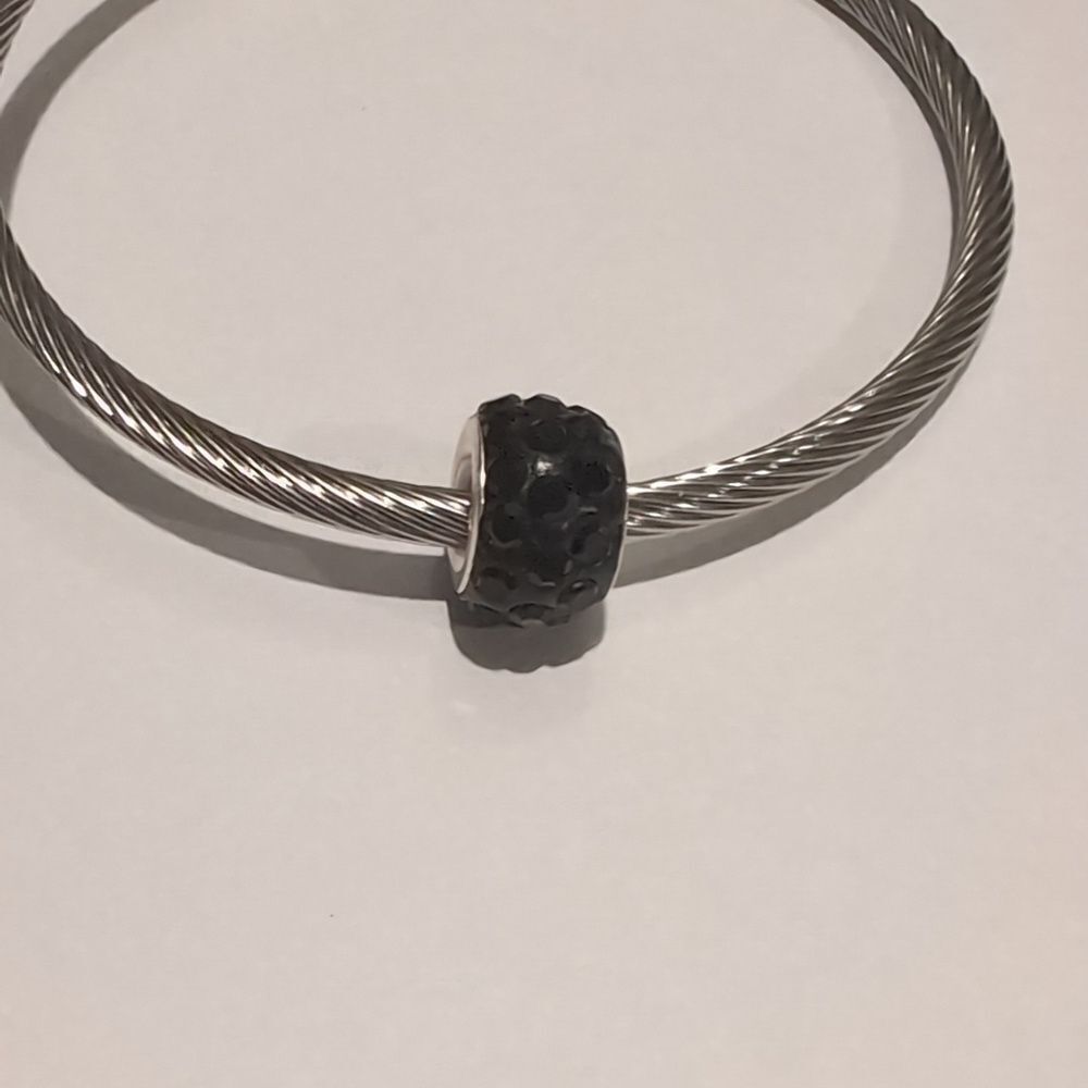 Silver‎ Black with Black Rhinestones Charm for Pandora Style Bracelet